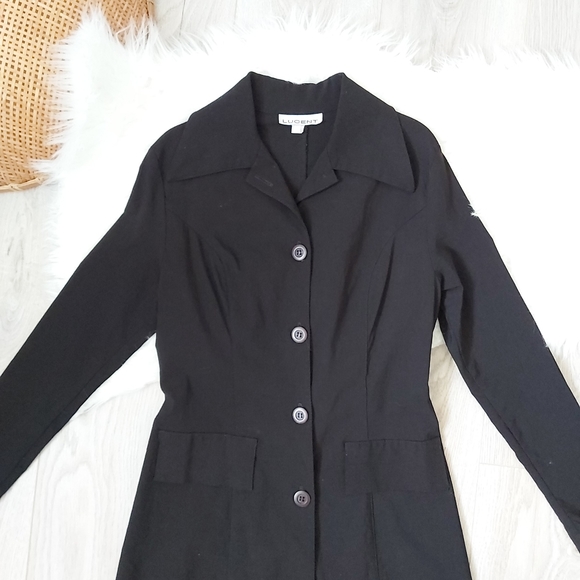 Lucent Black Long Trench Coat Jacket - Picture 5 of 11